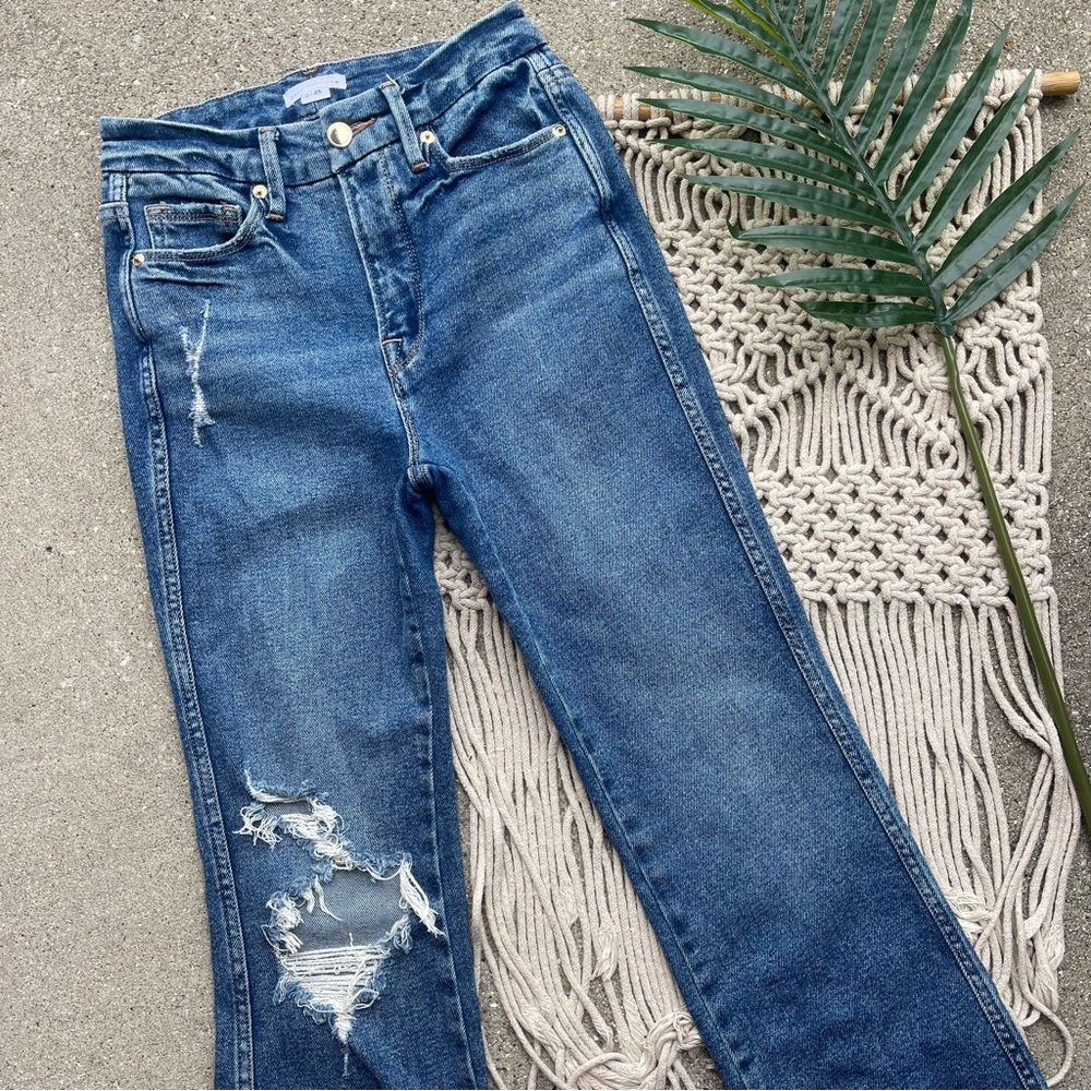 Good American Distressed High Rise Jeans Size 0 / 25 - Picture 3 of 8